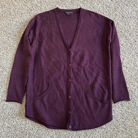 Eileen Fisher Womens S Petite Merino Wool Burgundy Cardigan Sweater/ Pockets - Picture 8 of 8